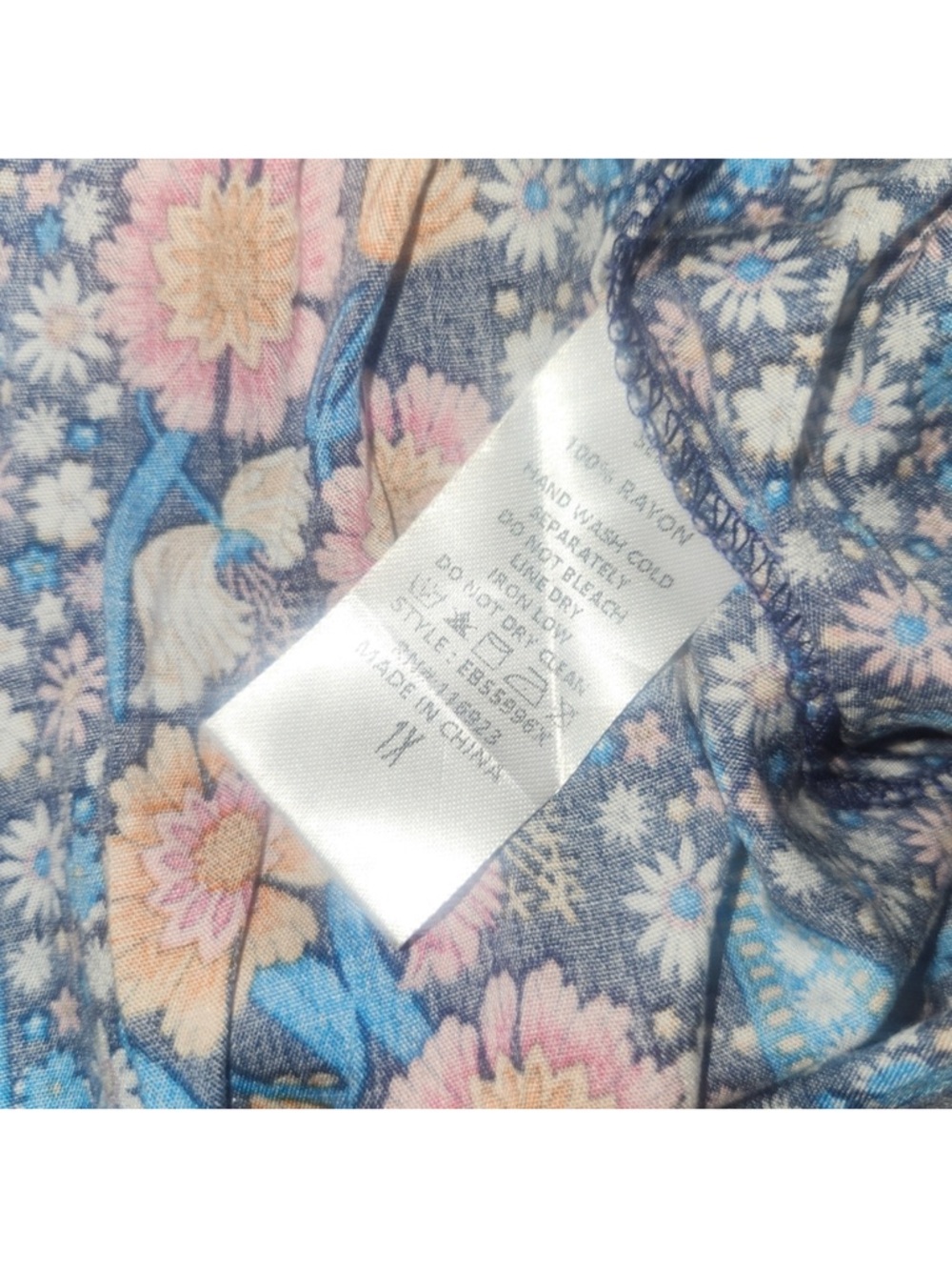 easel Blue Floral Patchwork Wide leg boho pants  with Orange Trim NWOT - Picture 14 of 15